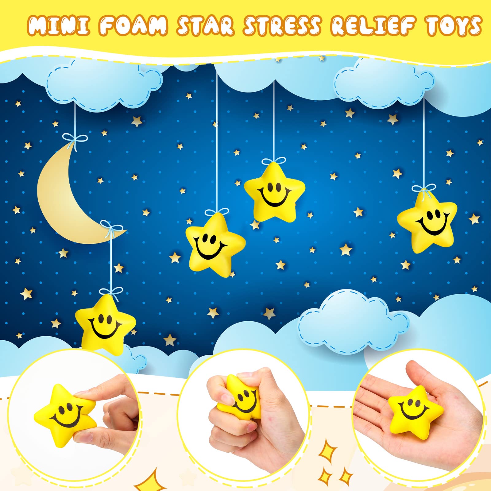 Jerify 60 Pieces Star Smile Face Stress Balls Bulk for Kids Mini Foam Smile Ball Stress Relief Toys for Classroom Exchange Gifts Classroom Prizes School Carnival Reward Party Favors Fillers