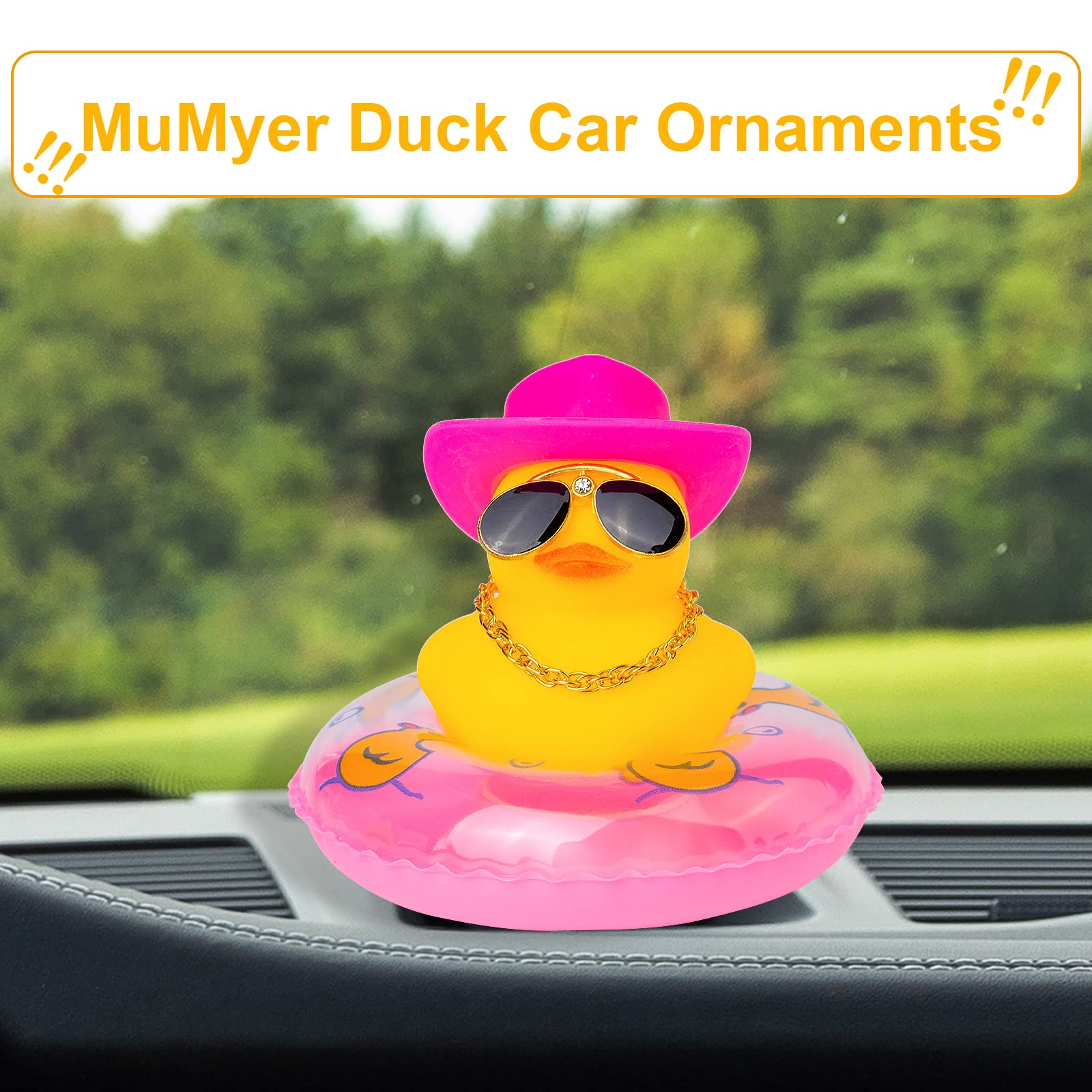 MuMyer Duck Car Dashboard Decorations Rubber Duck Car Ornaments for Car Dashboard Decoration Accessories with Mini Swim Ring Sun Hat Necklace and Sunglasses