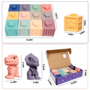 Abellzos Baby Soft Blocks, Stacking Building Blocks, Baby Toys Teething & Squeezing Cube Blocks with Numbers Animals Shapes Textures for Babies Infants Toddlers (14PCS)