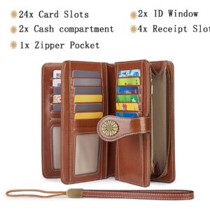 VANNANBA Womens Wallet Long Large RFID Oil-waxed Leather Clutch Wallet Wristlet Organized Purse