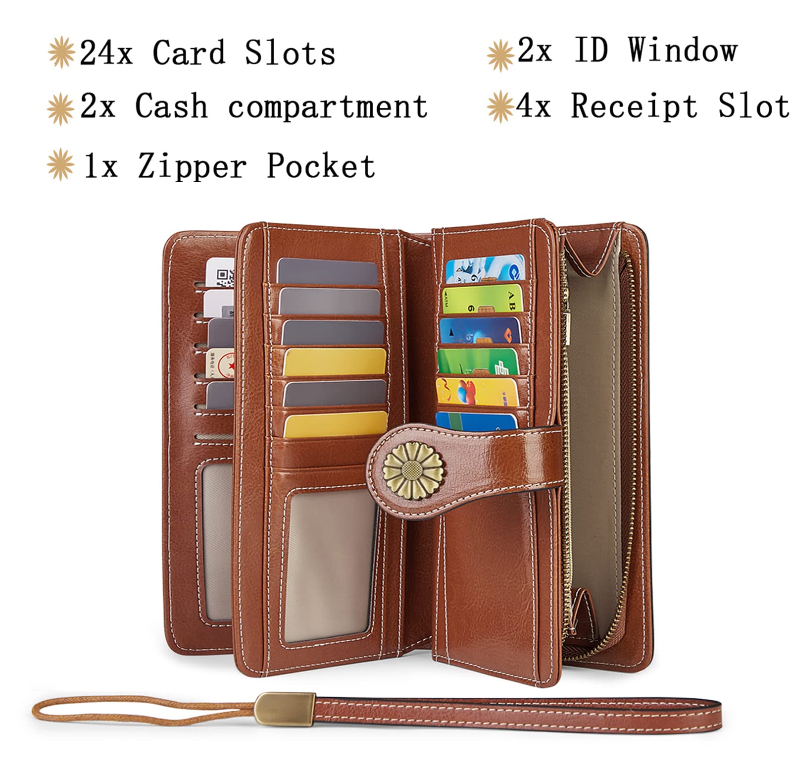 VANNANBA Womens Wallet Long Large RFID Oil-waxed Leather Clutch Wallet Wristlet Organized Purse