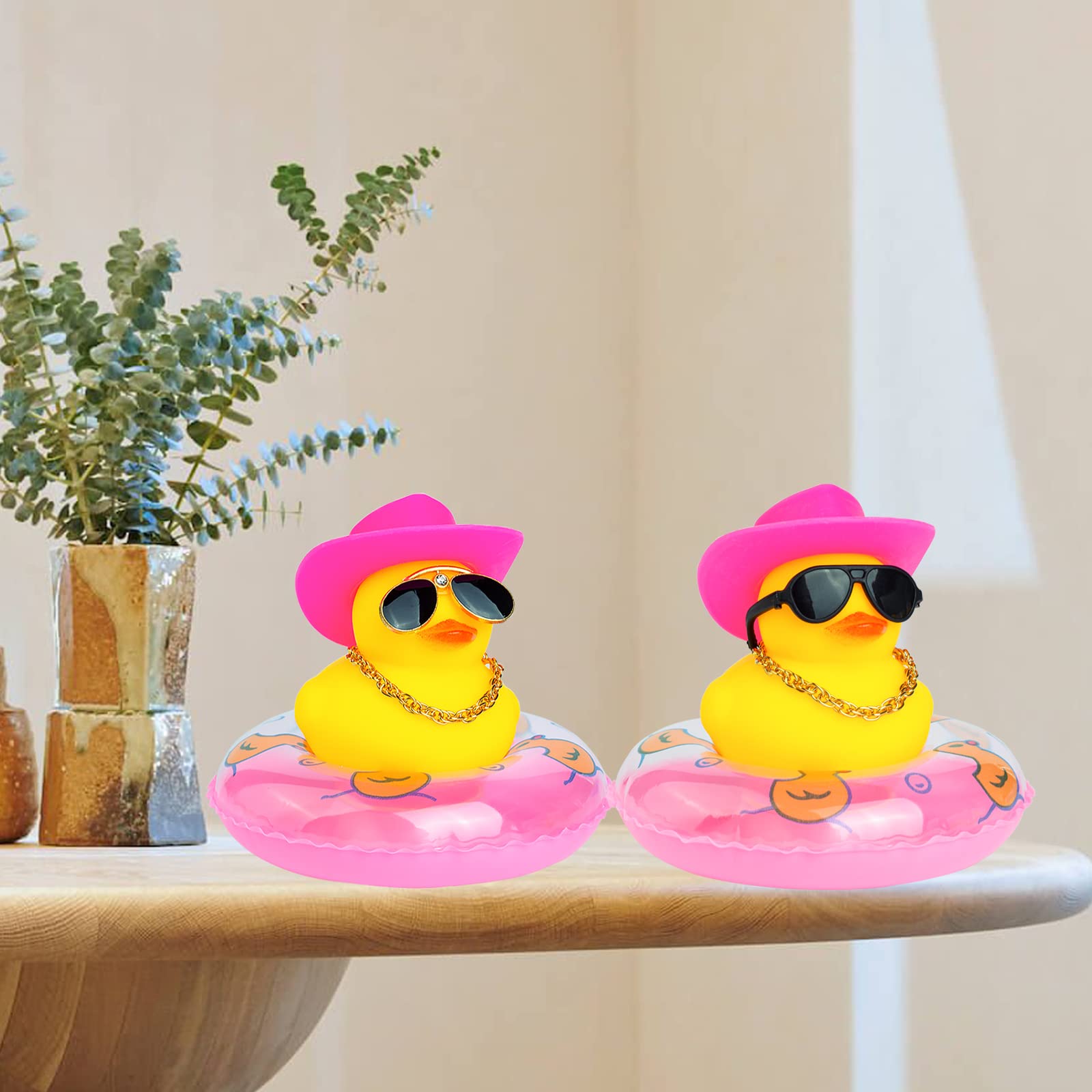 MuMyer Duck Car Dashboard Decorations Rubber Duck Car Ornaments for Car Dashboard Decoration Accessories with Mini Swim Ring Sun Hat Necklace and Sunglasses