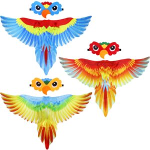 IROLEHOME Bird-Wings-Costume for Kids Dress Up Pretend Play with Bird-Mask, Boys Girls Eagle-Parrot Owl-Costume Halloween Party Favors