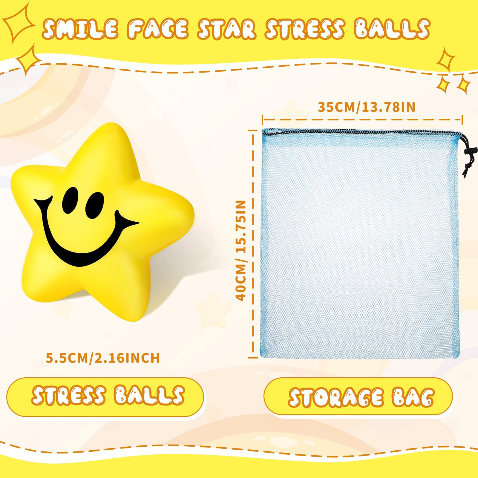 Jerify 60 Pieces Star Smile Face Stress Balls Bulk for Kids Mini Foam Smile Ball Stress Relief Toys for Classroom Exchange Gifts Classroom Prizes School Carnival Reward Party Favors Fillers