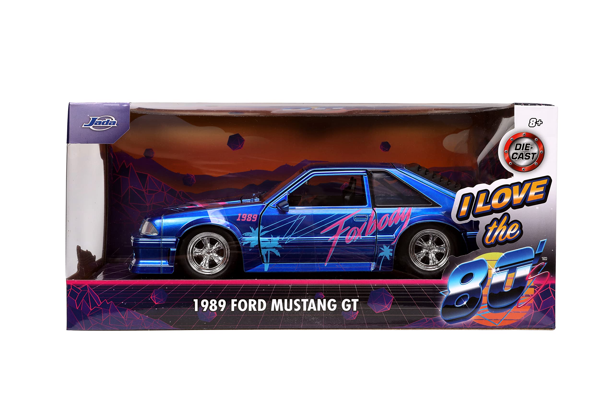 Jada Toys I Love The 80’s 1:24 1989 Ford Mustang GT Die-Cast Car, Toys for Kids and Adults, Blue