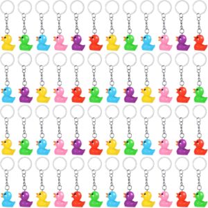 Yoande Plastic Duck Keychains Duck Party Favors Cute 3D Duck Chains Small Ducky Pendant Accessories for Birthday Party Baby Shower (Multi Color, 48 Pack)