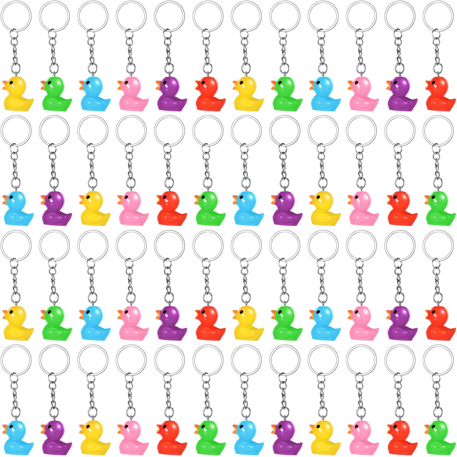 Yoande Plastic Duck Keychains Duck Party Favors Cute 3D Duck Chains Small Ducky Pendant Accessories for Birthday Party Baby Shower (Multi Color, 48 Pack)