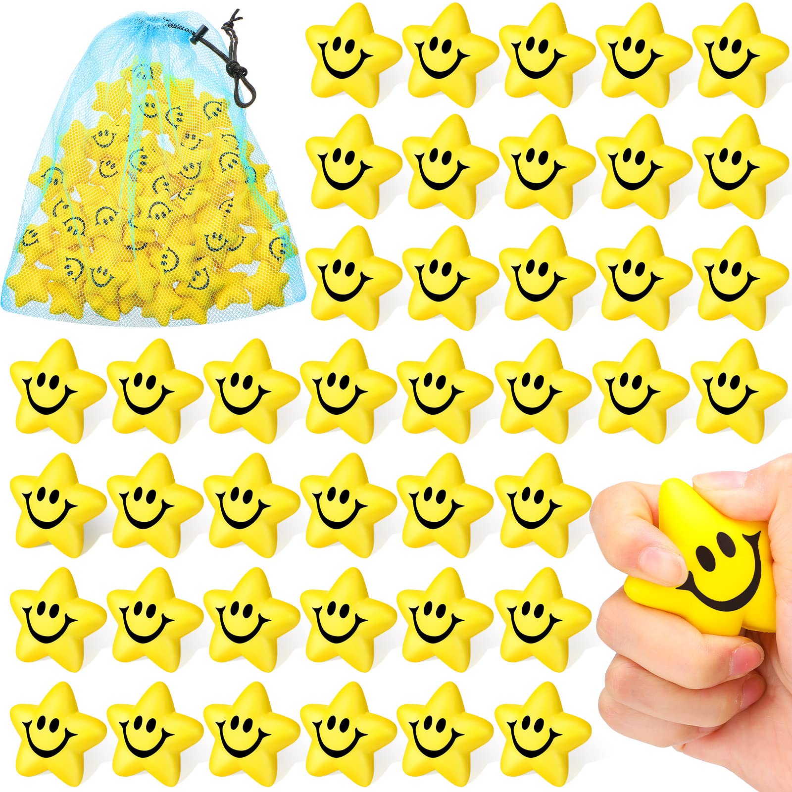 Jerify 60 Pieces Star Smile Face Stress Balls Bulk for Kids Mini Foam Smile Ball Stress Relief Toys for Classroom Exchange Gifts Classroom Prizes School Carnival Reward Party Favors Fillers