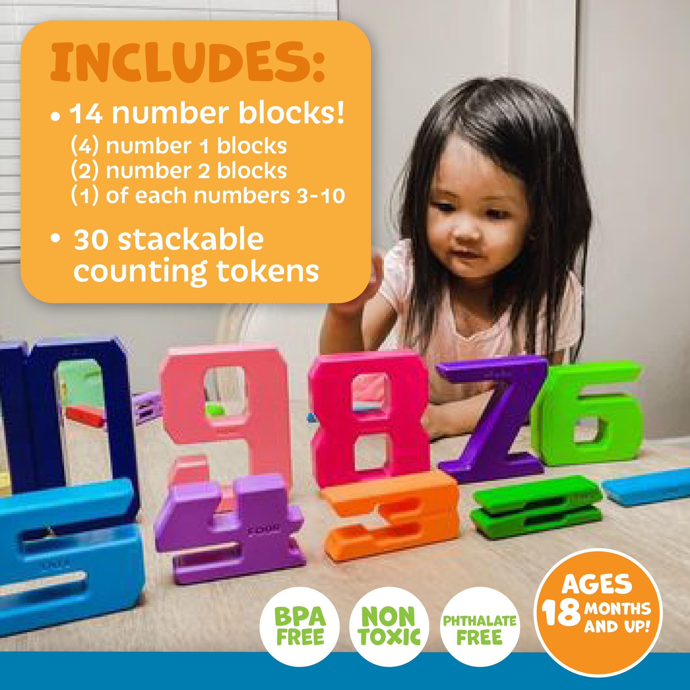 Skoolzy Number Blocks & Counting Coins 44 Piece Set, Toddler Toys Preschool Learning Activities Montessori Toys for Ages 18 Months+