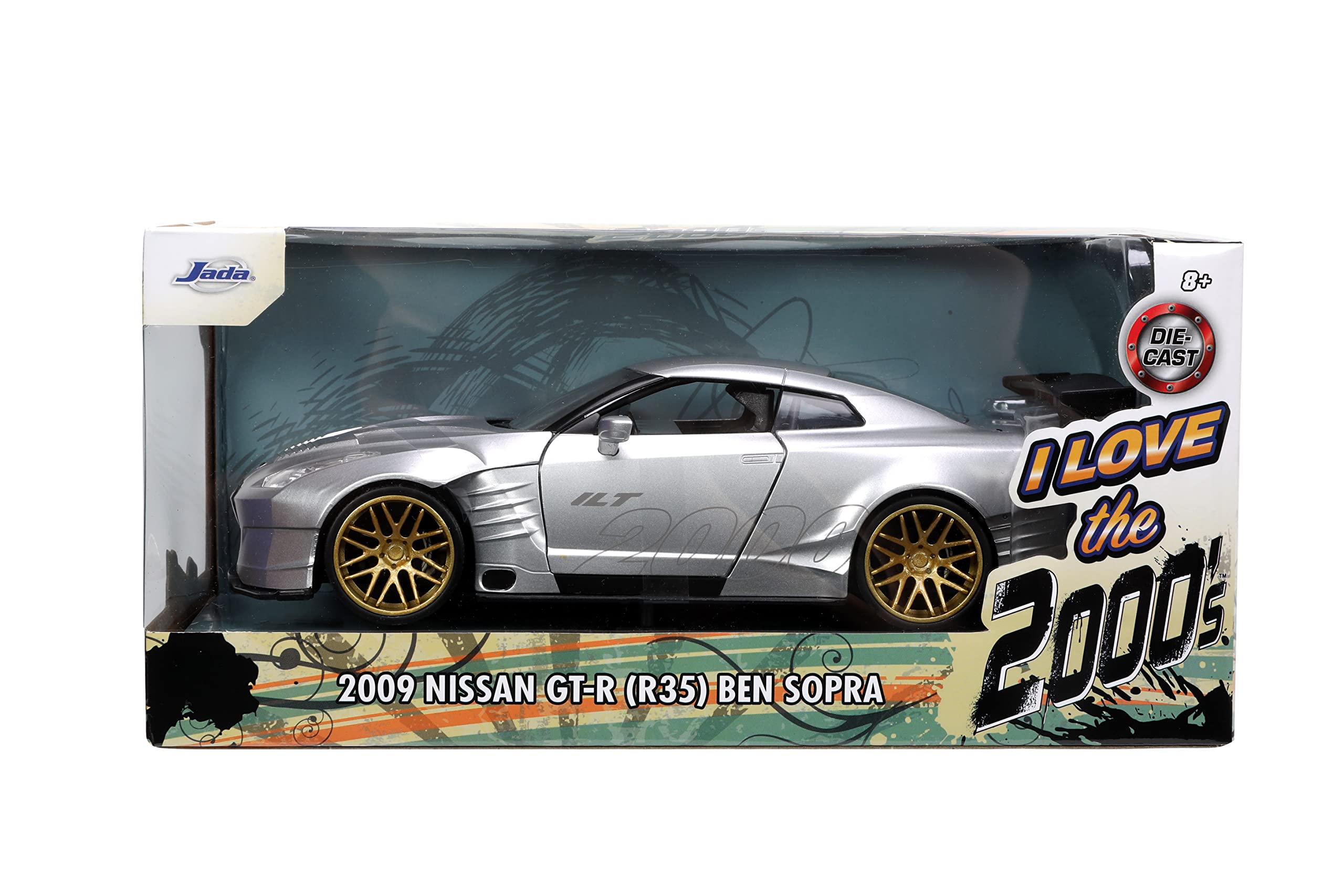 Jada Toys I Love The 2000’s 1:24 2009 Nissan GT-R (R35) Ben Sopra Die-Cast Car, Toys for Kids and Adults, Silver