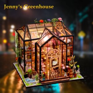 GuDoQi DIY Miniature Dollhouse Kit, Tiny House kit with Furniture, Miniature House Kit 1:24 Scale, Handmade Gift for Birthday Christmas Day, Jenny Greenhouse Flower Shop