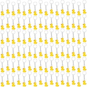 plastic duck keychains duck party favors cute 3d duck chains small ducky pendant accessories for birthday party baby shower (yellow, 96 pack)