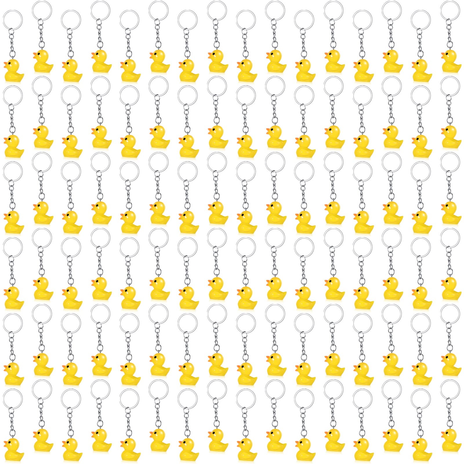 Plastic Duck Keychains Duck Party Favors Cute 3D Duck Chains Small Ducky Pendant Accessories for Birthday Party Baby Shower (Yellow, 96 Pack)