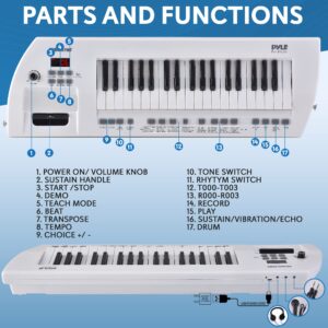 Pyle Portable Piano Keytar Electric Keyboard 37 Keys w/Microphone & Carry Strap, Sustain Controller, Rechargeable Battery - Digital Karaoke Keyboard - Compact Musical Piano White - PKBRD37WT