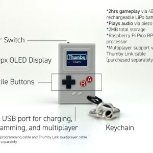 TinyCircuits Thumby (Gray), Tiny Game Console, Playable Programmable Keychain: Electronic Miniature, STEM Learning Tool