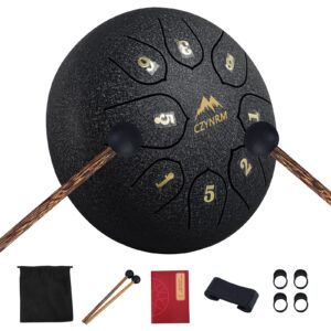 czynrm steel tongue drum 8 notes 6 inches,musical mind healing drum percussion instrument for adults, with mallets and carry bag, great gift for beginner (6 inch 8 notes, black)