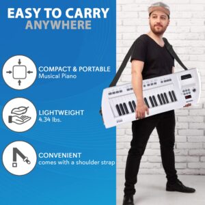 Pyle Portable Piano Keytar Electric Keyboard 37 Keys w/Microphone & Carry Strap, Sustain Controller, Rechargeable Battery - Digital Karaoke Keyboard - Compact Musical Piano White - PKBRD37WT