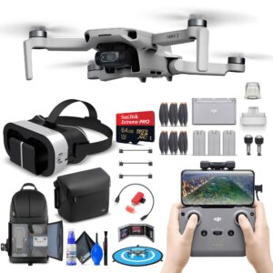 dji mini 2 fly more combo - drone quadcopter, ultralight & foldable 3-axis gimbal with 4k camera, 12mp photos with 64gb sd card + backpack + landing pad + vr goggles + more (cp.ma.00000306.01)