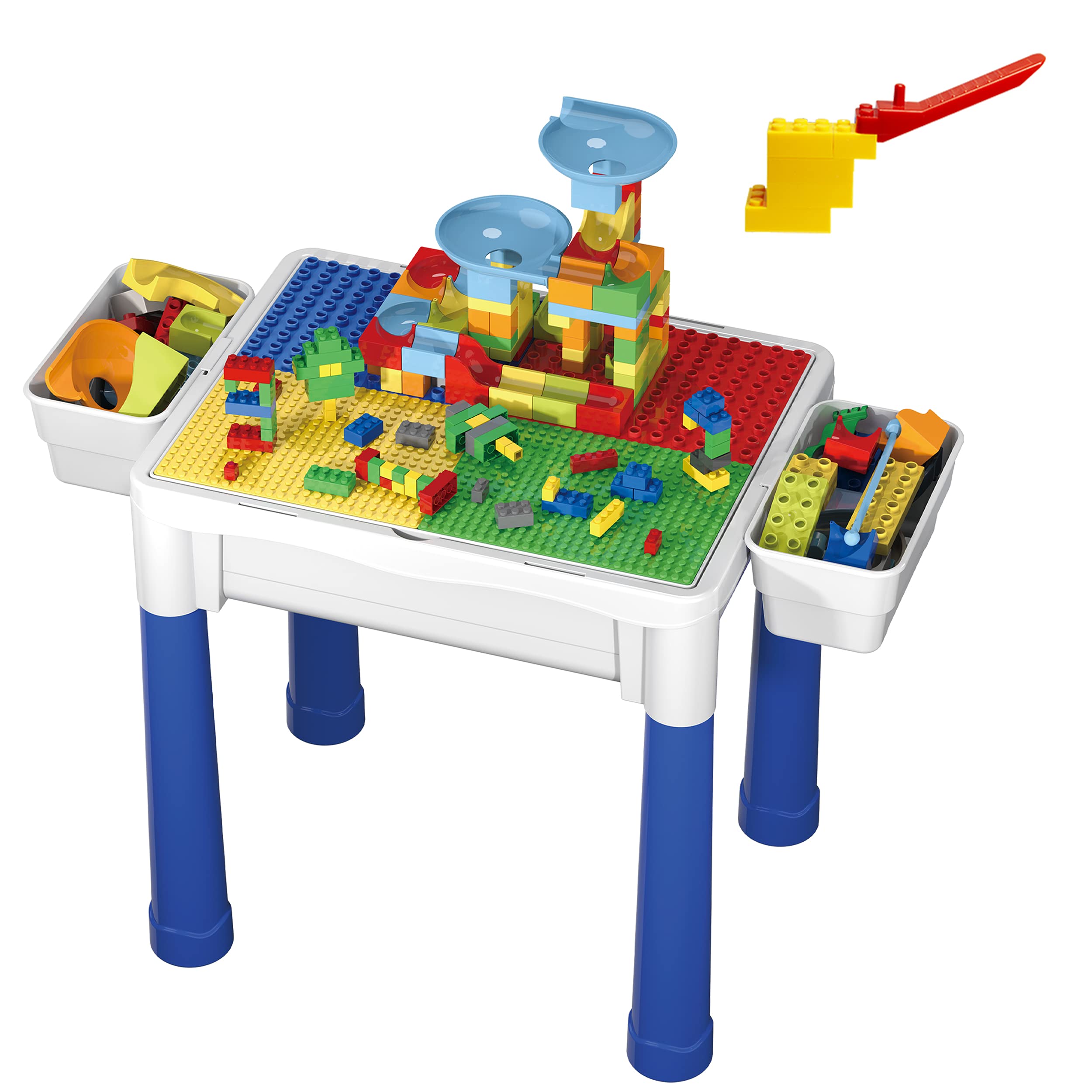 PicassoTiles Activity Center Table + 63 Piece Magnetic Building Tiles, 331pc Dual Size Building Blocks Play Table & Study Desk, Sandbox Water Tight Container Storage, 2 Character Figures 9 Tile Styles