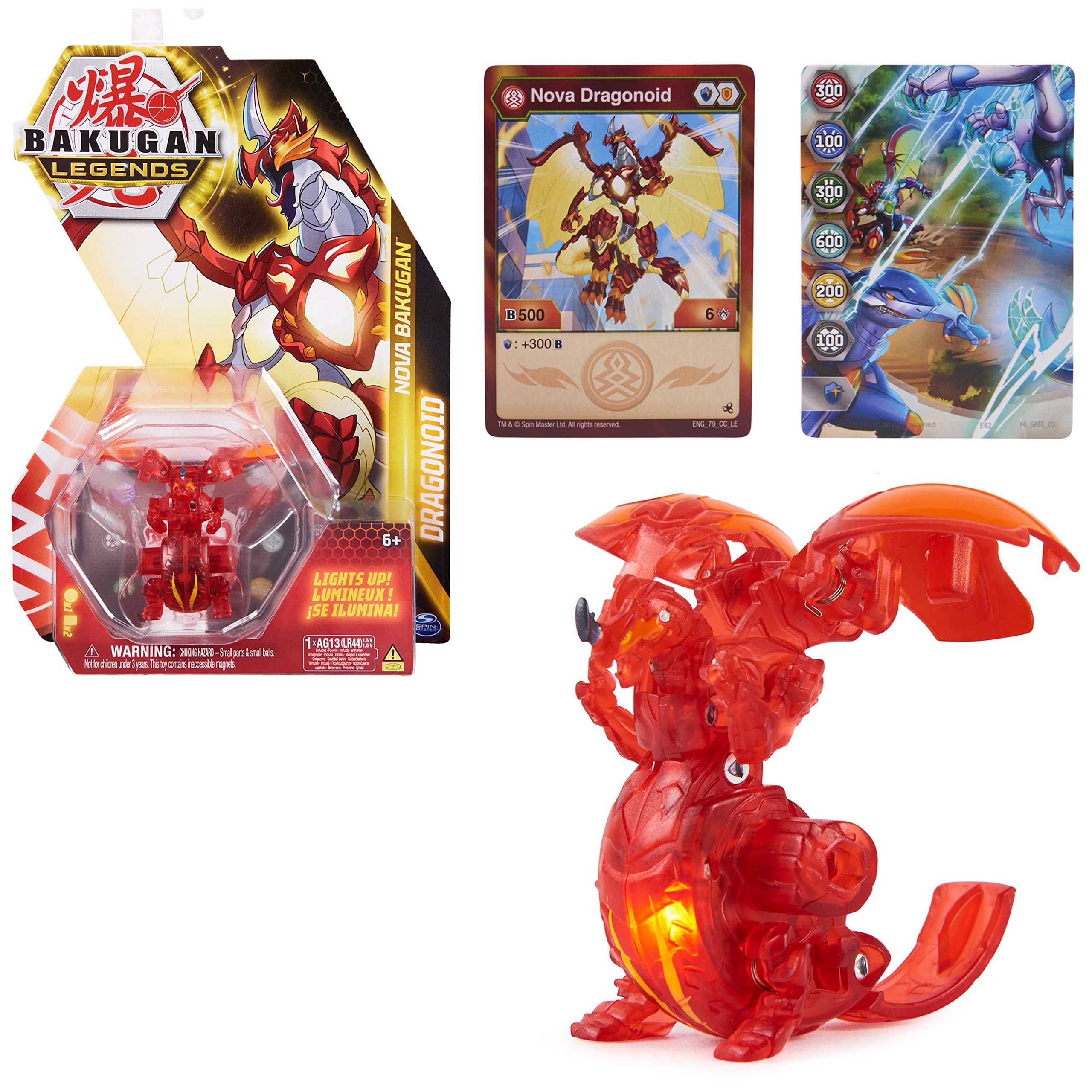 Bakugan Legends, Nova Bakugan, Dragonoid, Light Up Bakugan Action Figures, 1 Character Card and Metal Gate Card, Kids Toys for Boys Ages 6 and Up