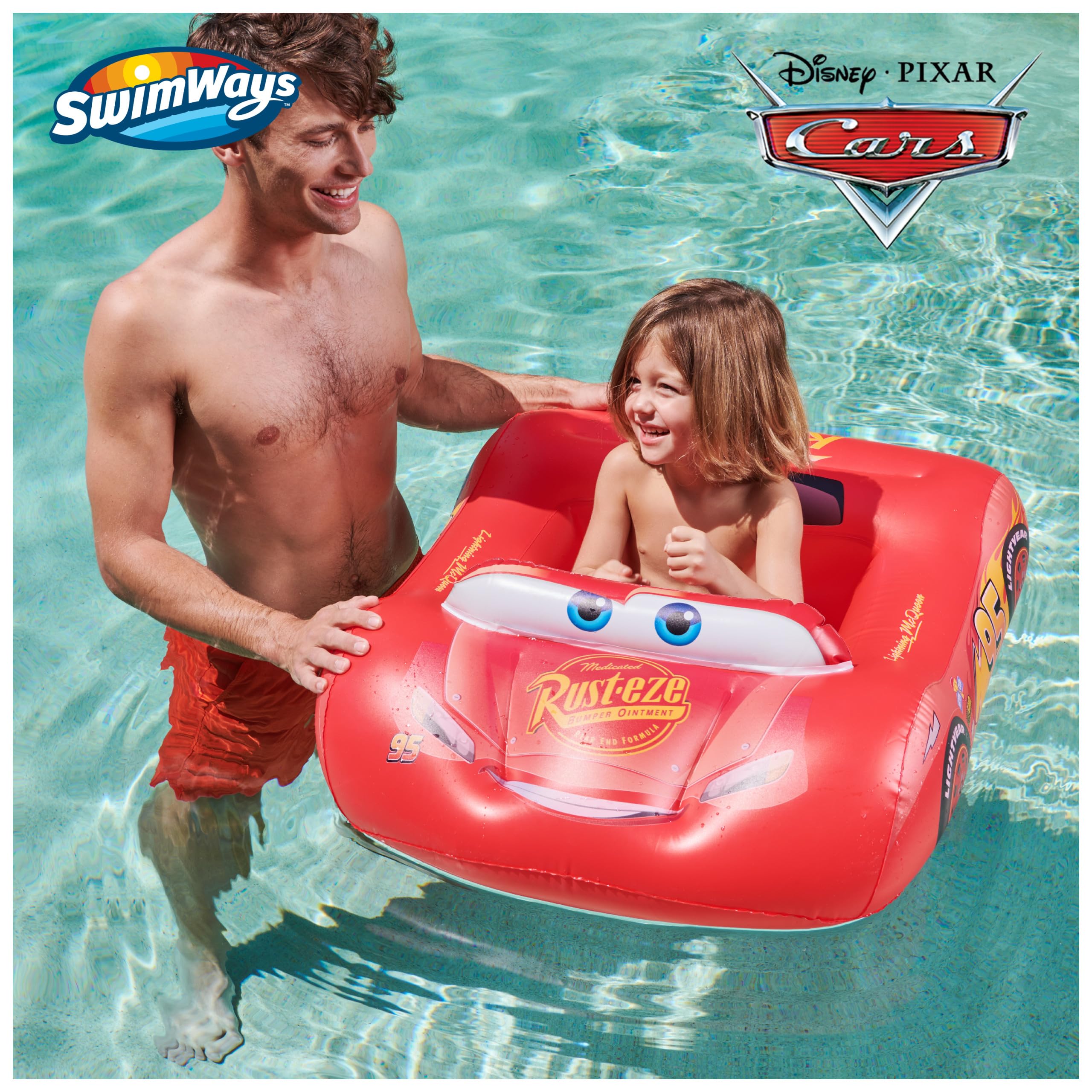 Swimways Disney Pixar Cars Inflatable Water Boat Vehicle, Inflatable Pool Floats and Kids Pool Toys, Cars Pool Party Supplies for Kids Aged 3 & Up