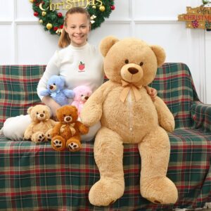 MorisMos Teddy Bear Stuffed Animal 41”,Giant Teddy Bear Plush with 4 Baby Bears in Belly,Big Teddy Bear for Girlfriend,Kids on Baby Shower,Birthday,Valentine's Day,Christmas,Children's Day,Blue,Pink