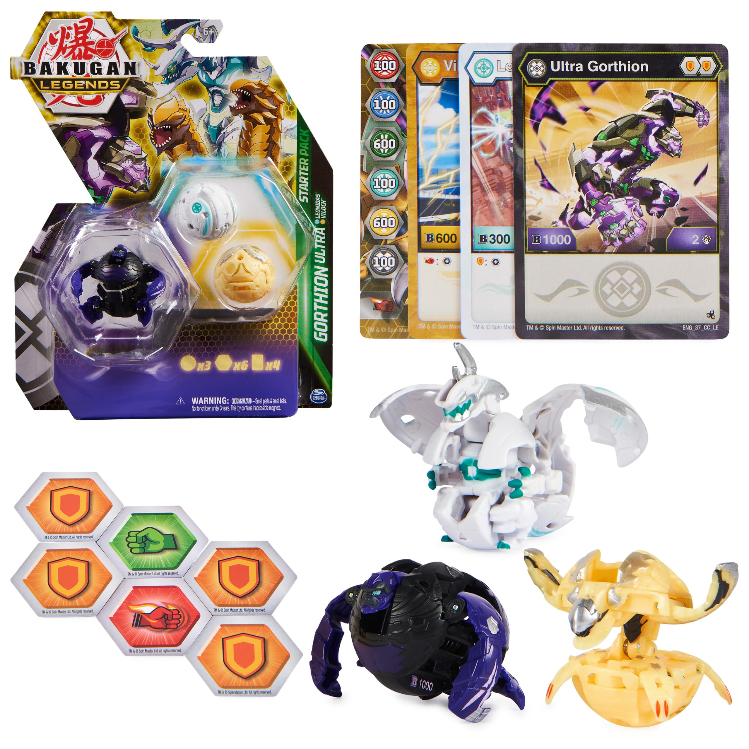 Bakugan Legends Starter 3-Pack, Gorthion Ultra with Leonidas and Viloch, Collectible Action Figures, Ages 6 and Up