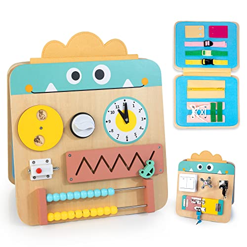 HELLOWOOD 17 for 1 Wooden Busy Board for Kids, Montessori Toys for 2 3 4 Years Old, Eduacational Activity Sensory Board, Multifunctinal Learning Toys for Toddlers Age 2-4, Fine Motor Skill