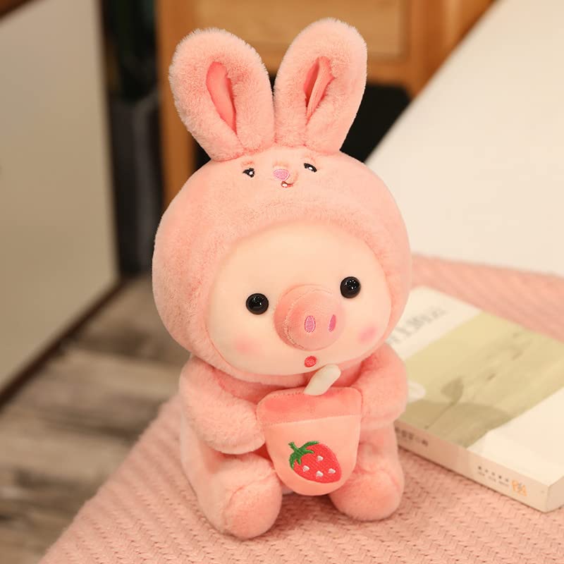 Awcvire Cute Boba Pig Plush Doll, Bedtime Buddy 9.8" Plush Toy, Soft Stuffed Animal Plushies. (Pink)