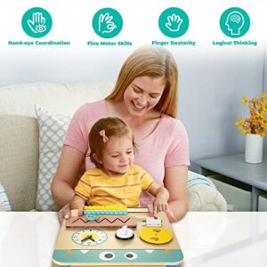 HELLOWOOD 17 for 1 Wooden Busy Board for Kids, Montessori Toys for 2 3 4 Years Old, Eduacational Activity Sensory Board, Multifunctinal Learning Toys for Toddlers Age 2-4, Fine Motor Skill