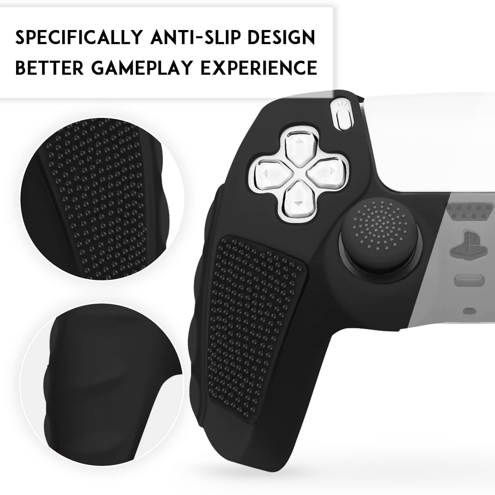 SIKEMAY Anti-Slip PS5 Controller Skin, Soft Thicken Non-Slip Studded Silicone Gel Grip Protective Cover Case for PlayStation 5 Controller Grip, 2 Pack with 8 x Thumb Grip Caps