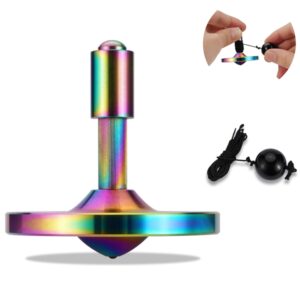 cheetop precision rope spinning top, high performance stainless steel desktop gyro anty-gravity toys, amazing spin time up to 15 minutes, spins forever waste your time efficiently (m, iridescent pro)