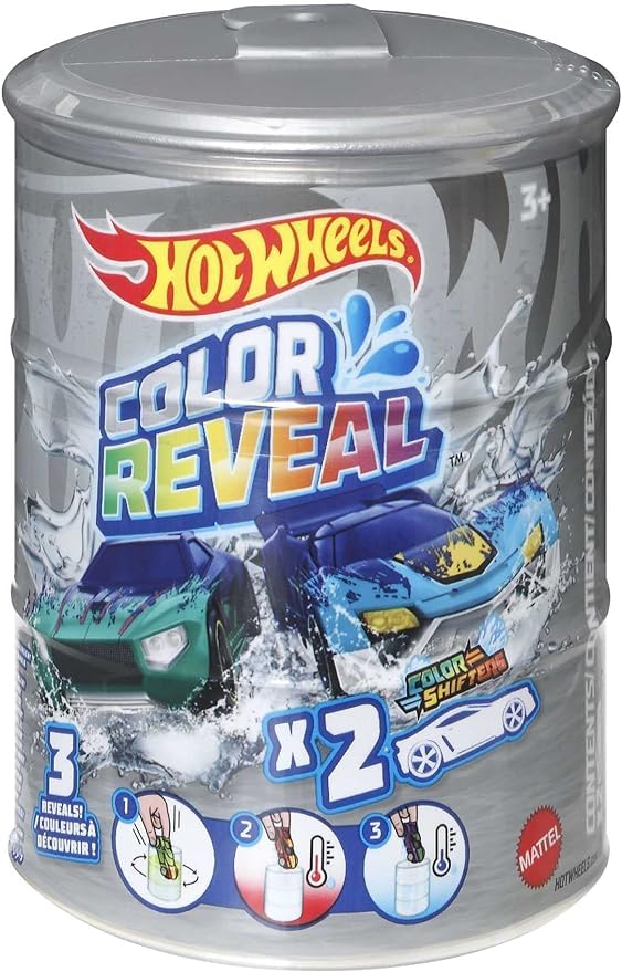 Hot Wheels 2022 Color Reveal Canisters with 2 Surprise Cars Each Bundle of 3 Packs