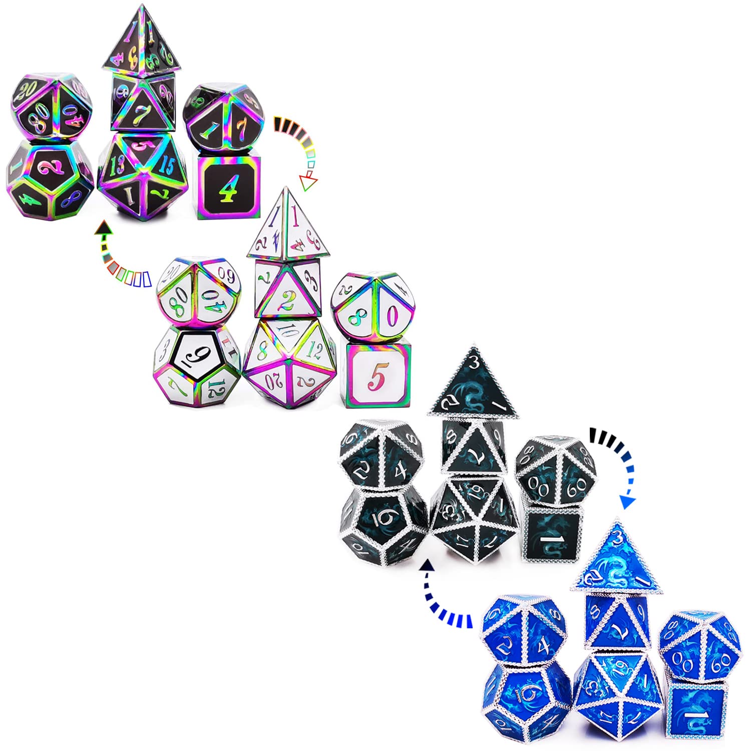 HAOMEJA Color Changing Temperature Metal Dragons Dice Set Black + Blue