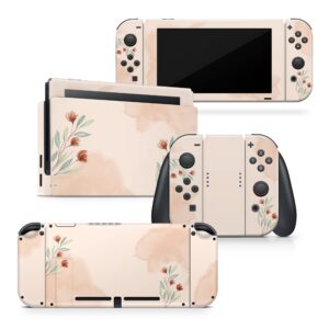 Tacky Design Flower Skin Compatible with Nintendo Switch Skin Wrap Cover, Watercolor Skin for Nintendo Switch Stickers, Premium Vinyl 3M Full Wrap Decal