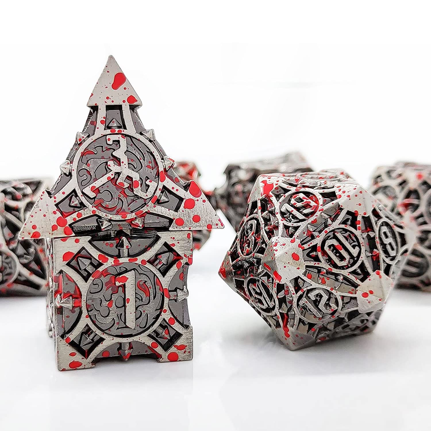 Scimi Metal Dice Set with Pouch (7 Metal Dices & 1 Pouch) D&D COC War Hammer War Hammer 40k Dice Set for RPG Board Games Role Playing Game Dice (Brutal Battle Metal)