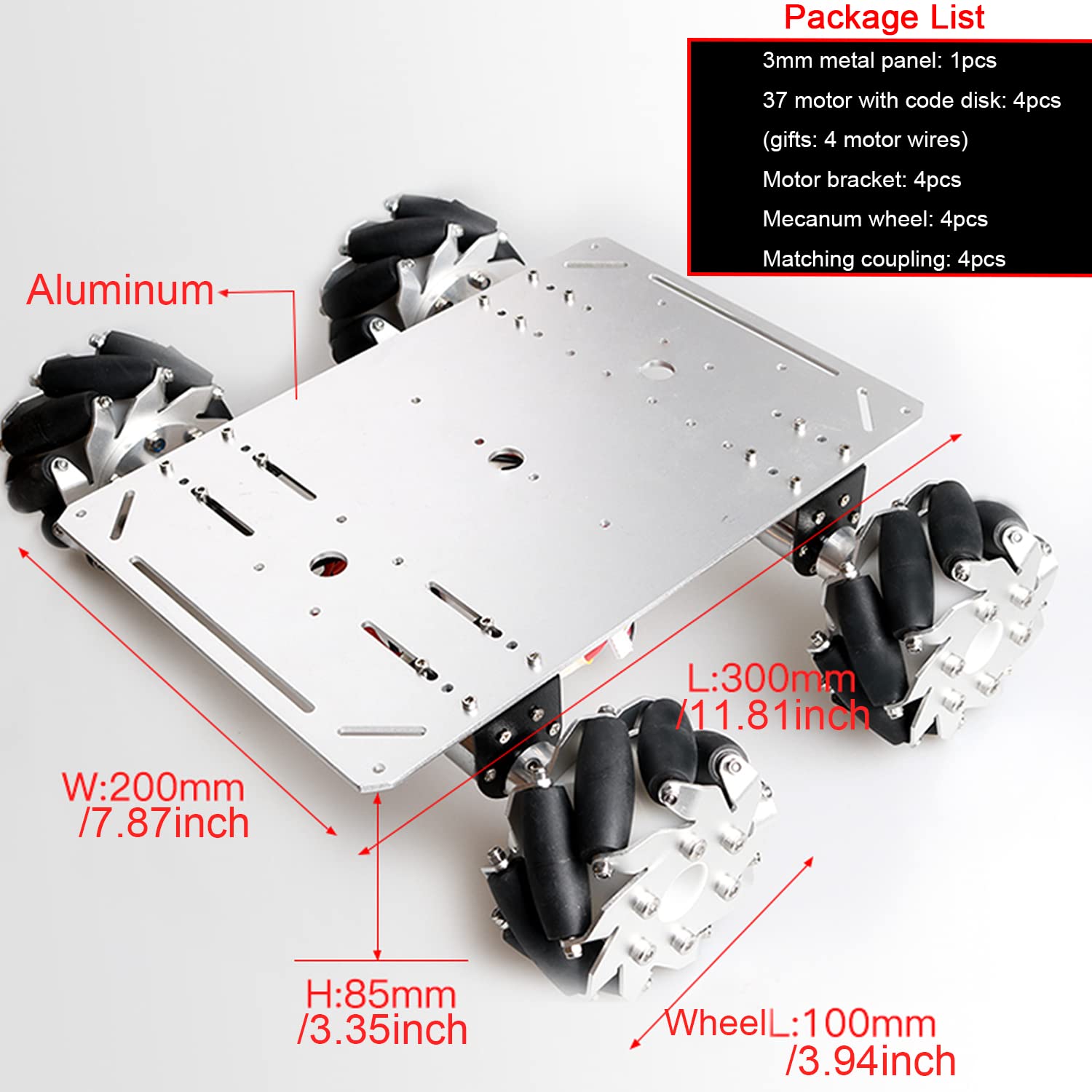 Professional Big Load 4WD 100MM Metal Mecanum Wheels Robot Car Chassis Kit, Smart Moving Omni Robotic Platform with High Torque DC Motor for Arduino Raspberry STEM Remote Control Educational Sciences