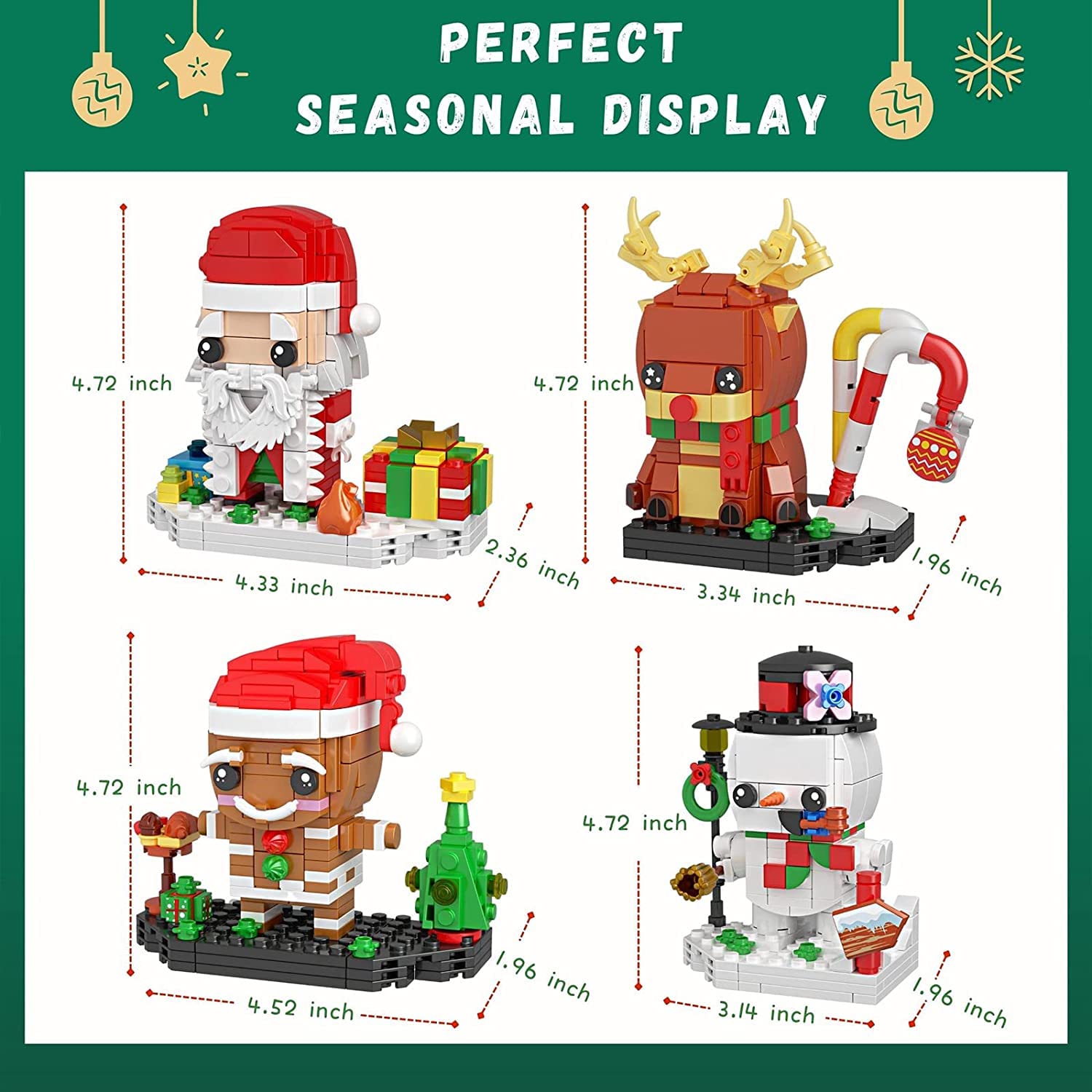 eirix Christmas Building Block Set: Christmas Building Bricks Brickheadz Kit for Kids Ages 6+ and Adults, Xmas Home Decor with Santa Snowman Gingerbread Man and Elk Figures