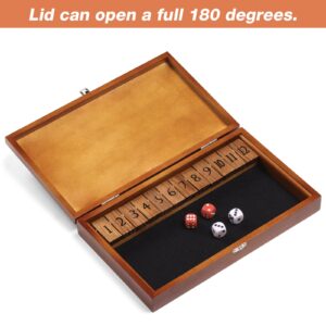 Crobyi Shut The Box Dice Game with 12 Numbers and Lid, Wooden Classic Board Game with 4 Dice, Gift Package & Shut-The-Box Rules, Close The Box Gam for Kids, Adults, Family, Classroom, Home & Pub