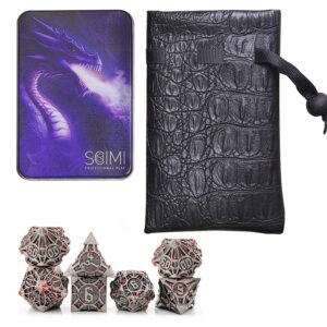 Scimi Metal Dice Set with Pouch (7 Metal Dices & 1 Pouch) D&D COC War Hammer War Hammer 40k Dice Set for RPG Board Games Role Playing Game Dice (Brutal Battle Metal)