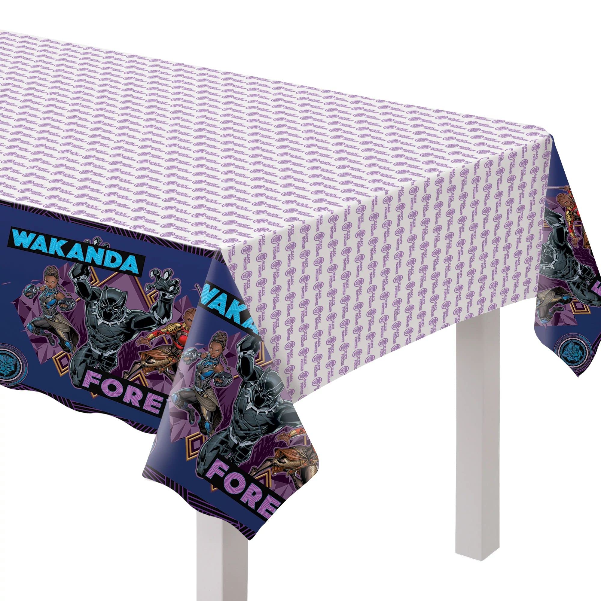 Amscan Black Panther Wakanda Forever Plastic Table Cover - 54" x 96" (1 Piece) - Perfect for Marvel Fans & Themed Parties