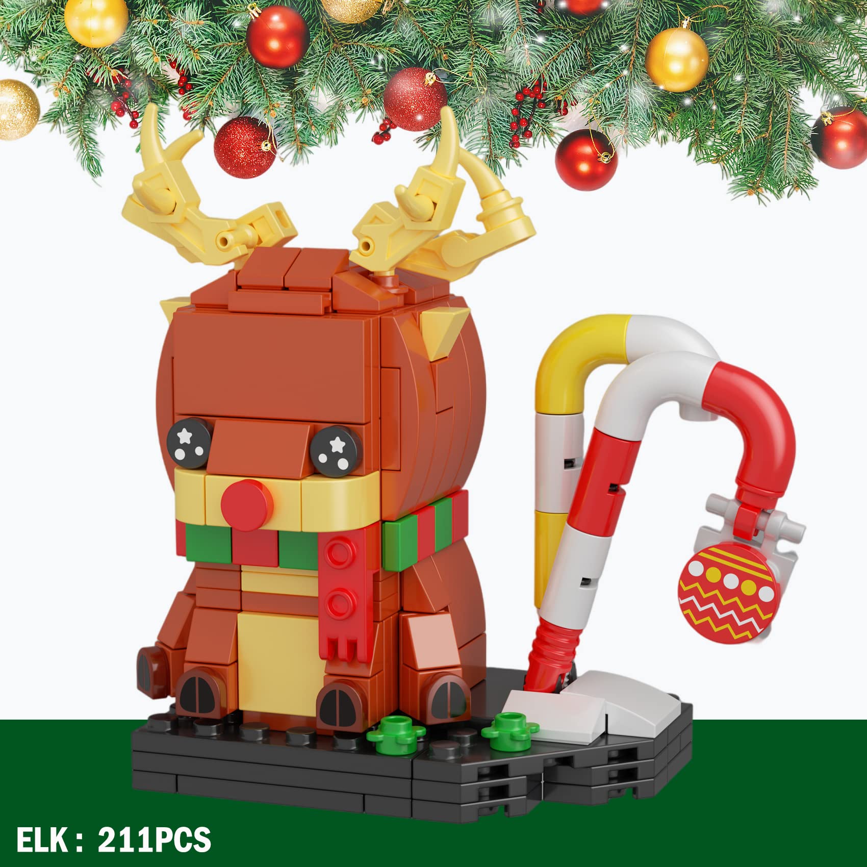 eirix Christmas Building Block Set: Christmas Building Bricks Brickheadz Kit for Kids Ages 6+ and Adults, Xmas Home Decor with Santa Snowman Gingerbread Man and Elk Figures