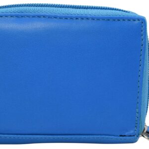 MARSHAL Genuine Leather RFID Identity Protected Double Zippered Accordion Wallet (Baby Blue)