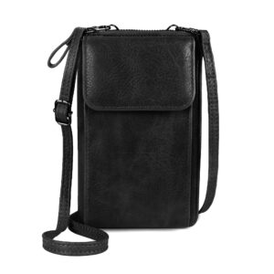 youjaree women cell phone purse wallet small crossbody bag leather shoulder bag with card slot (black)