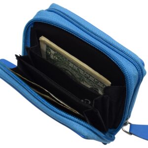 MARSHAL Genuine Leather RFID Identity Protected Double Zippered Accordion Wallet (Baby Blue)