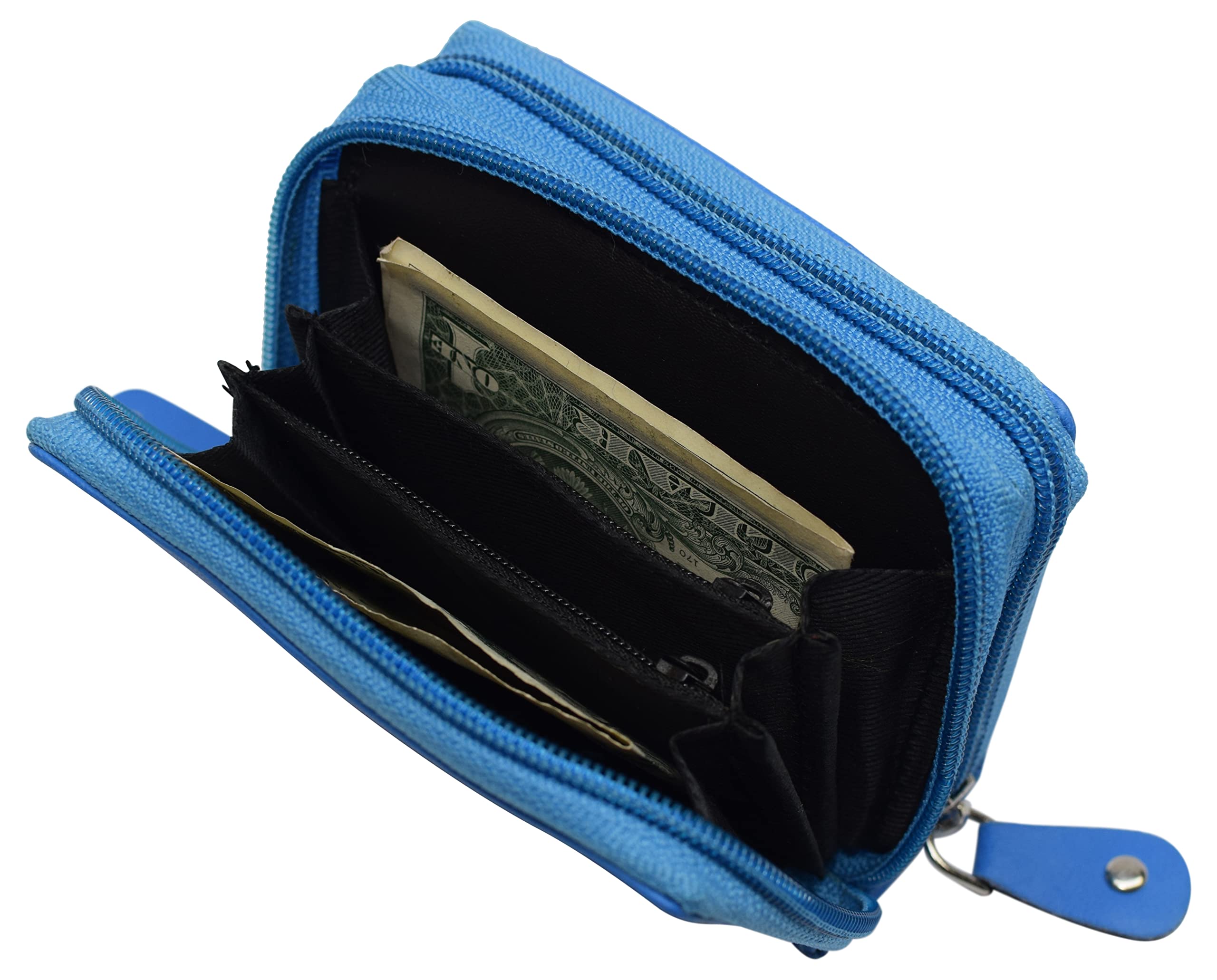 MARSHAL Genuine Leather RFID Identity Protected Double Zippered Accordion Wallet (Baby Blue)