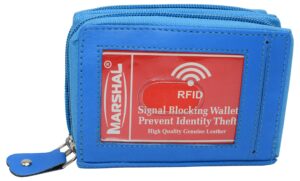 marshal genuine leather rfid identity protected double zippered accordion wallet (baby blue)