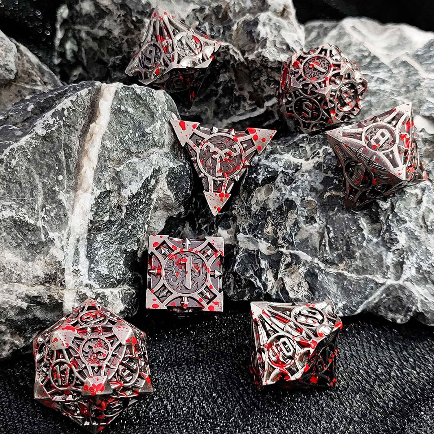 Scimi Metal Dice Set with Pouch (7 Metal Dices & 1 Pouch) D&D COC War Hammer War Hammer 40k Dice Set for RPG Board Games Role Playing Game Dice (Brutal Battle Metal)