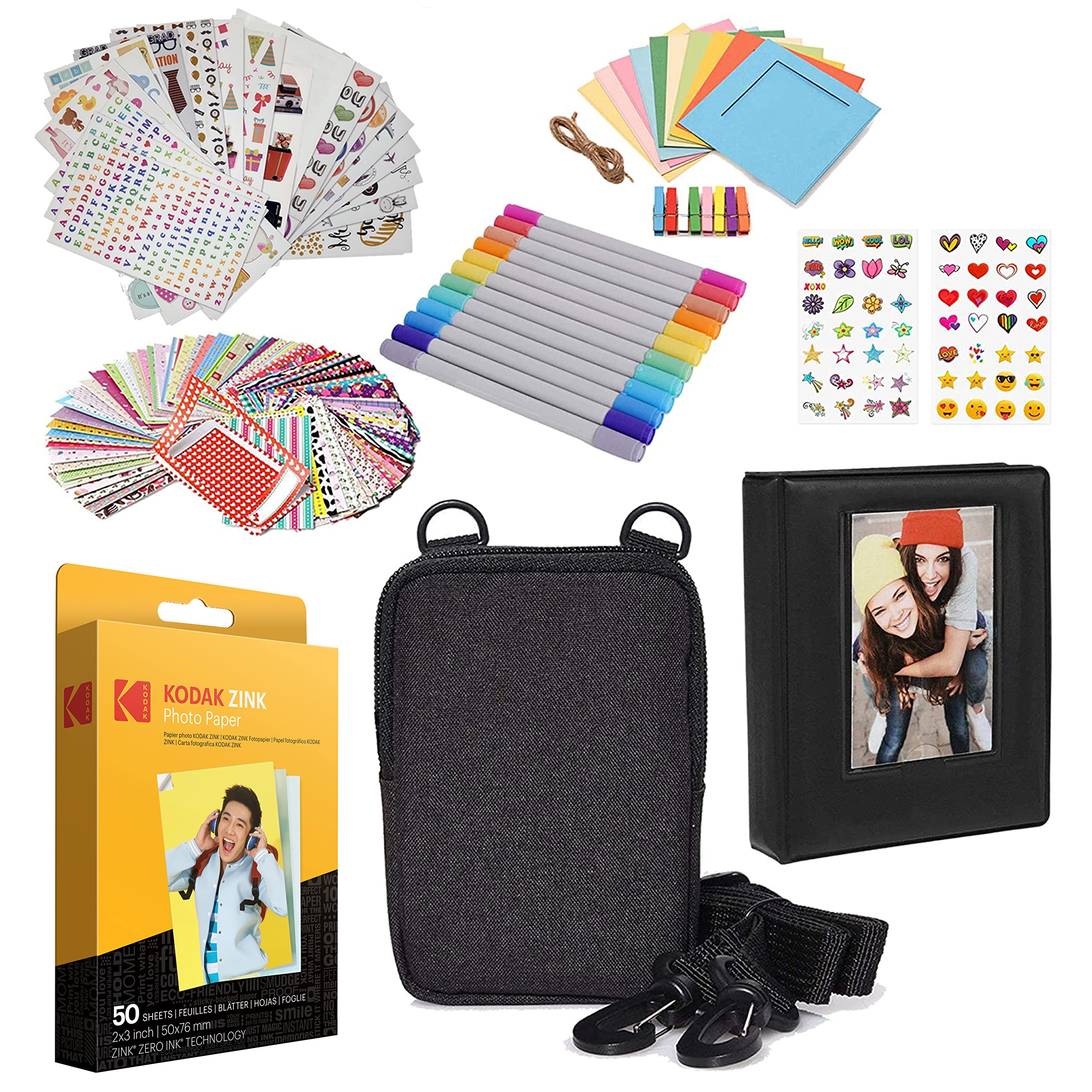 Zink Kodak Step Wireless Mobile Photo Mini Printer (Black) Compatible w/iOS & Android, NFC & Bluetooth Devices & 2"x3" Premium Photo Paper (50 Pack) Fun Accessory Kit