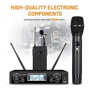 Hiberr Church Wireless Microphone, 2channel UHF Wireless Mic 300ft Range, 2x60 Adjustable Frequencies, Good Pickup, Suitable for Church, Karaoke, Meeting(YU-A20RH)